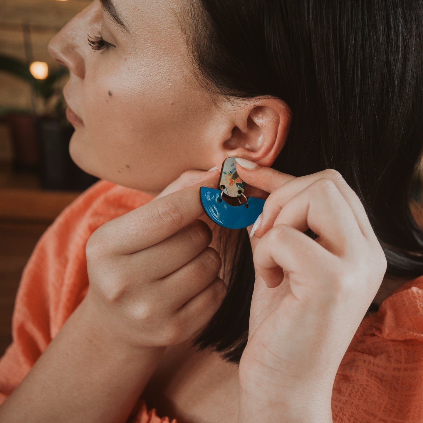 Bob's Blue Painted Art Earrings