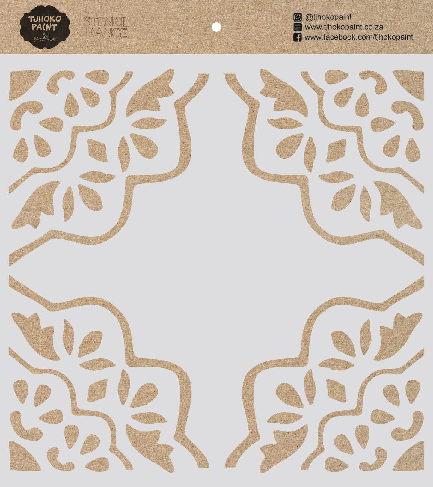 This 15 x 15 cm stencil, Foliage Frame, features an intricate leafy pattern creating a natural border.