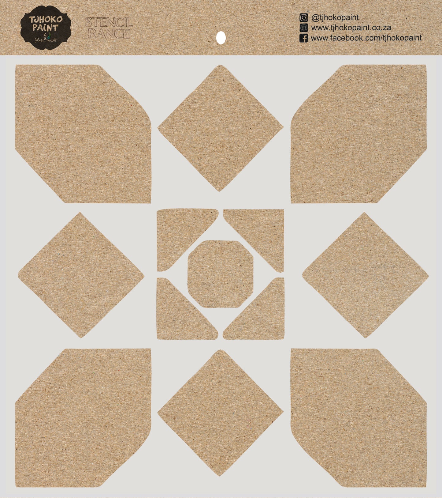 This 15 x 15 cm stencil named "Geo Genius," features a series of hexagons arranged in a visually intriguing tessellation.