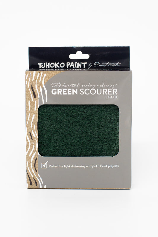 The Tjhoko Green Scourer 3 Pack is ideal for light sanding, soft distressing, and cleaning your painted surfaces.
