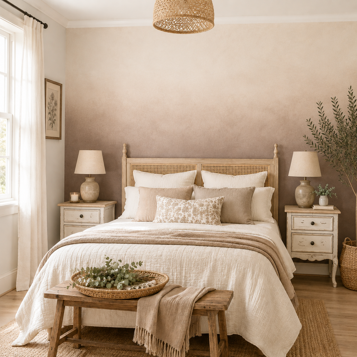 Cozy bedroom framed with a soft ombre finish as a focus wall using Hello Hettie