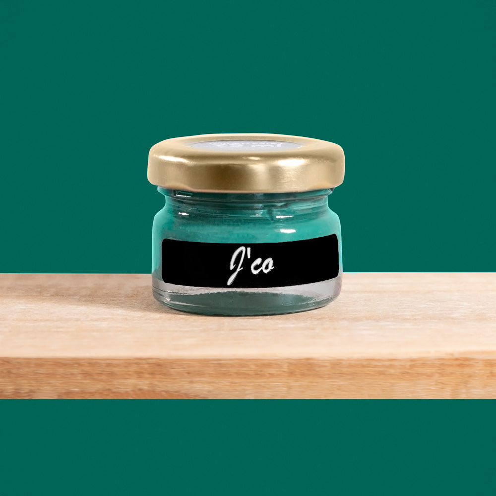 J'co is a deep, mysterious shade of green with a teal vibe, reminiscent of dense forest foliage.