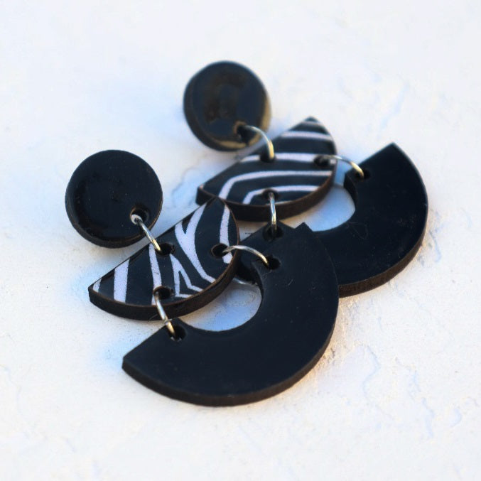 Matt Black Zebra Earrings