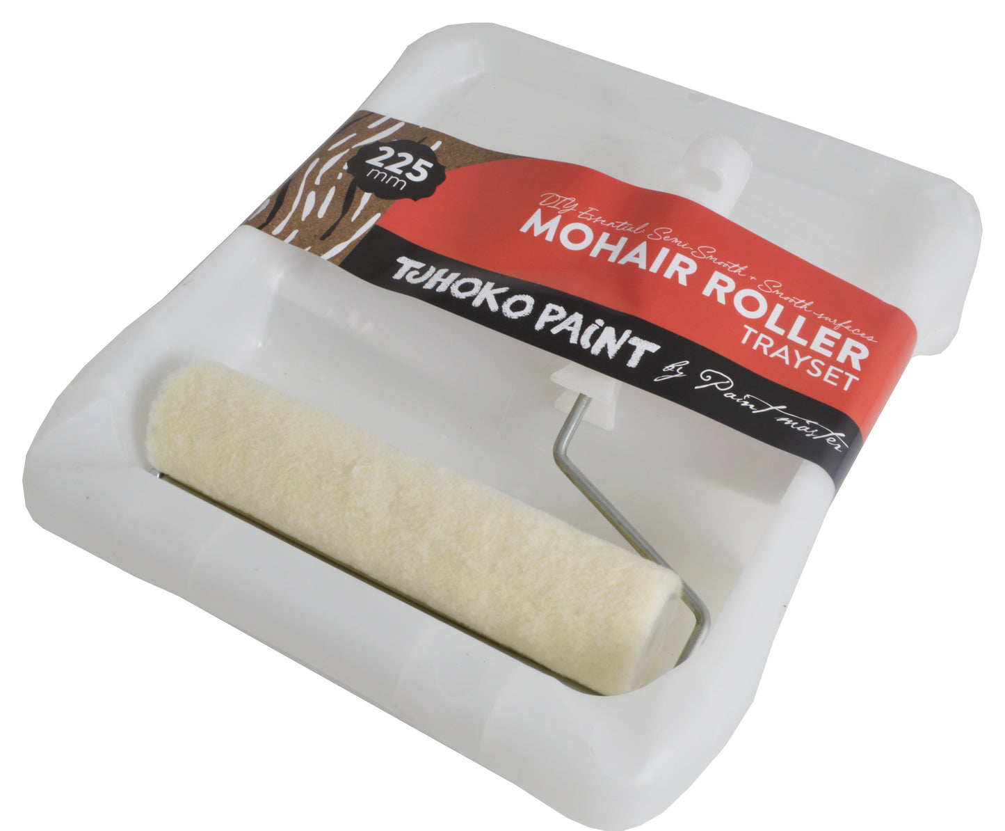 The Tjhoko Mohair Roller Trayset (225mm) includes a soft mohair roller and lightweight tray β perfect for larger surfaces and semi-smooth finishes.