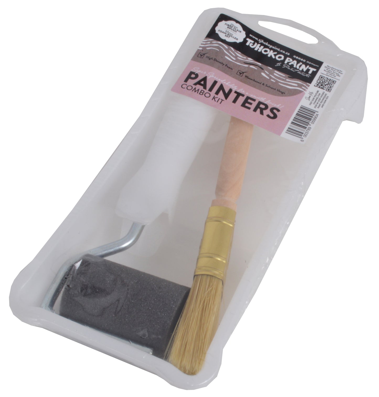 The Tjhoko Painters Combo Kit includes a 50mm foam roller, roller handle, and detail brush β ideal for small projects and chalk paint application.