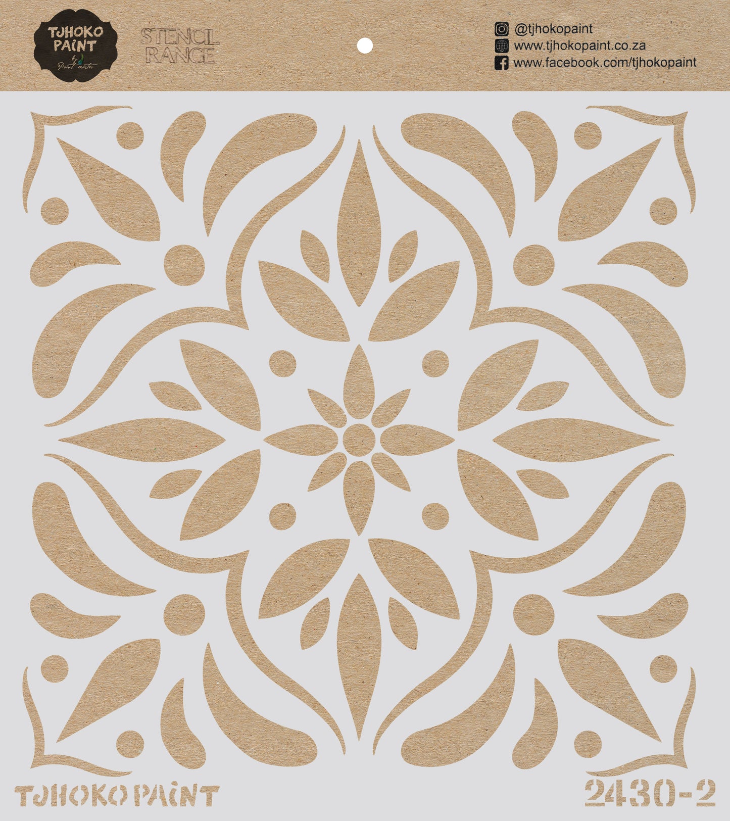 This 30 x 30 cm stencil "Petal Radiance" features a symmetrical, floral-inspired design that radiates elegance and charm.