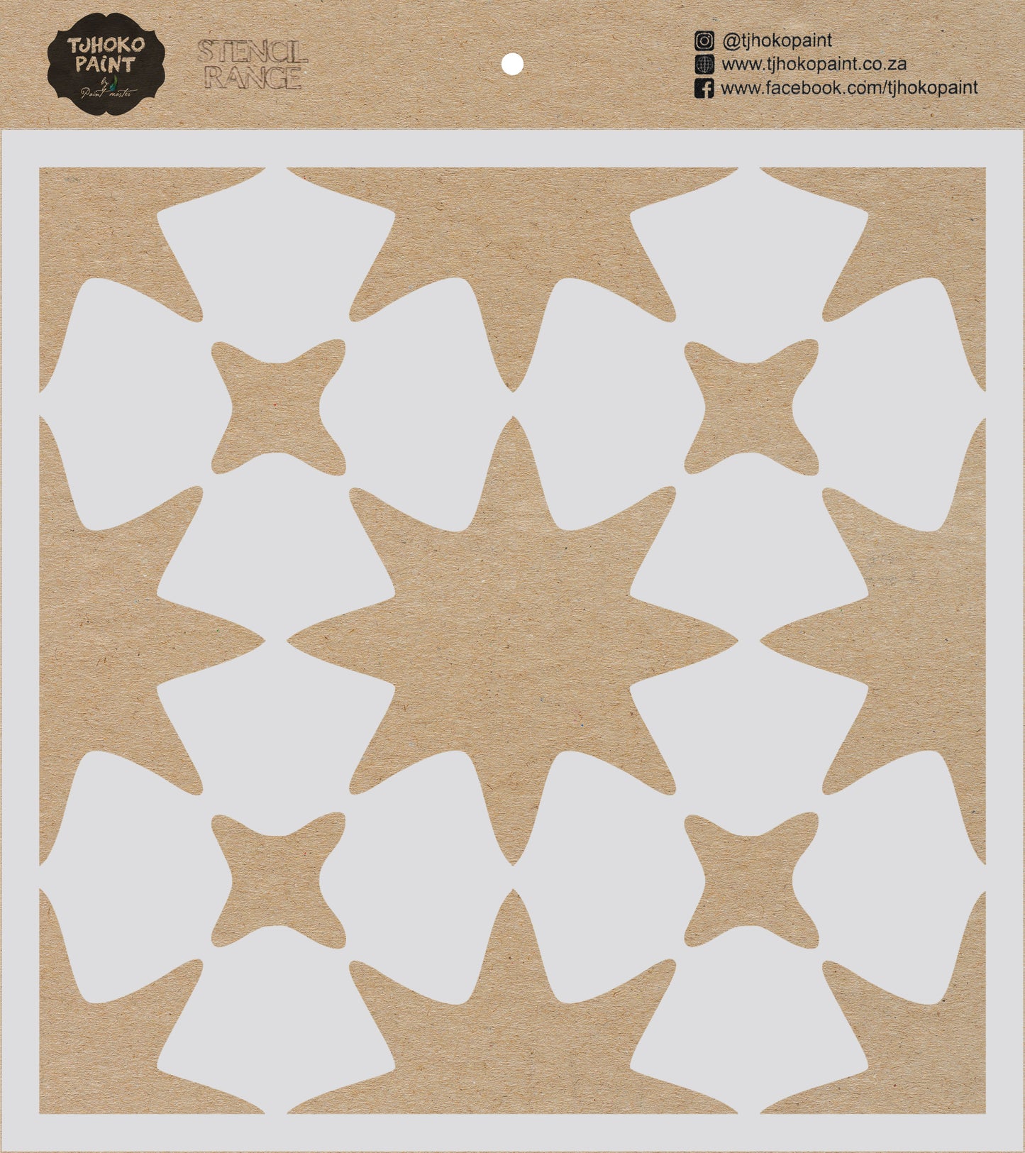 This 15 x 15 cm stencil named Star Struck features a bold pattern of stars in various sizes, inviting a playful yet cosmic touch to any project.