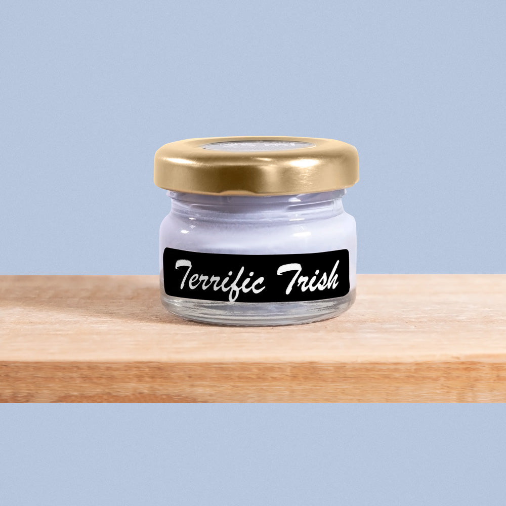 Terrific Trish is a serene shade of muted blue with hints of pink undertones.