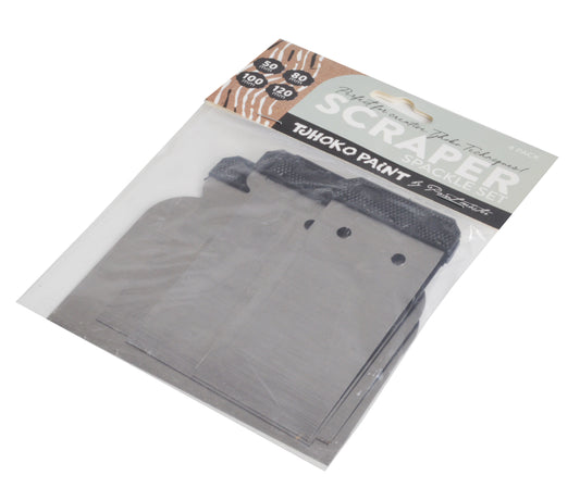 The Tjhoko Scraper Spackle Set (4-pack) is your go-to toolkit for adding depth, dimension, and creativity to any surface. It works beautifully for rough blending of colours for a statement wall or building texture on furniture or canvas, these scrapers allow you to effortlessly pull, drag, and layer paint with control.
