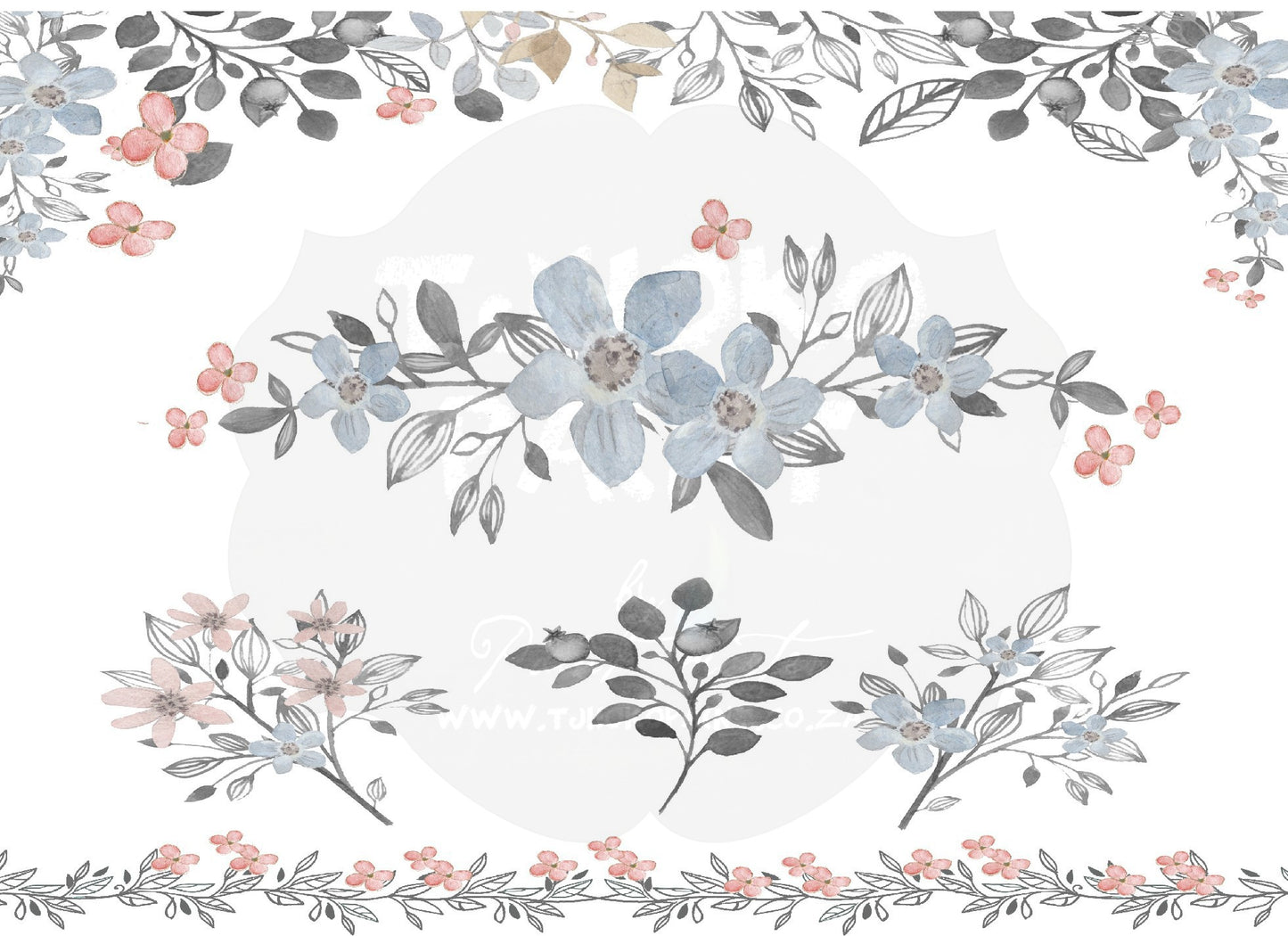 Blush & Blue Floral Garland Water Transfer