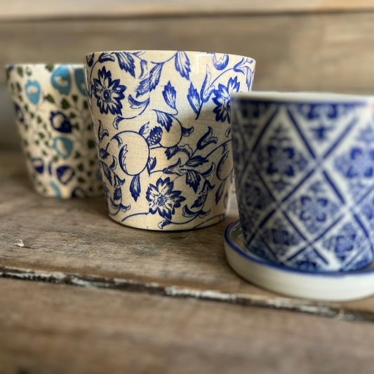 Blue Patterned Ceramic Pot Set