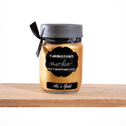 Ali's Gold by Tjhoko Paint is a rich, shimmering gold, eco-friendly, and water based metallic paint.