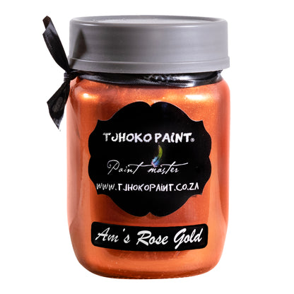 "Am's Rose Gold" by Tjhoko Paint is a striking, water-based, non-toxic metallic paint with a rich coppery-pink hue. 