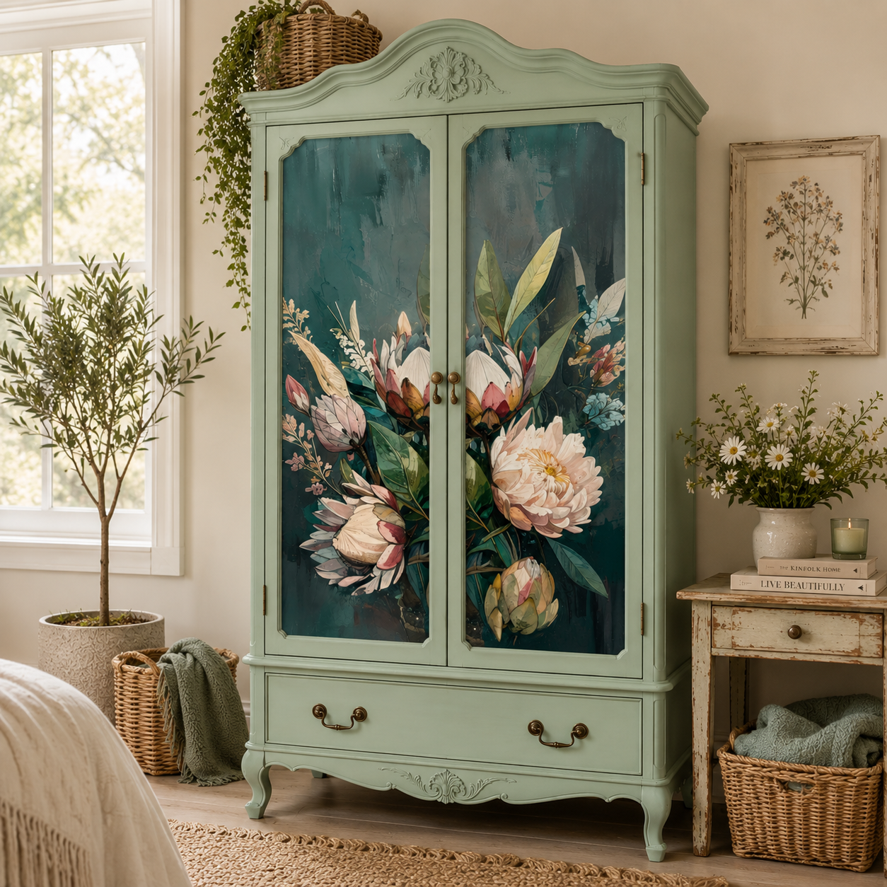 Refurbished cupboard using Tjhoko's Gracious and decoupage paper