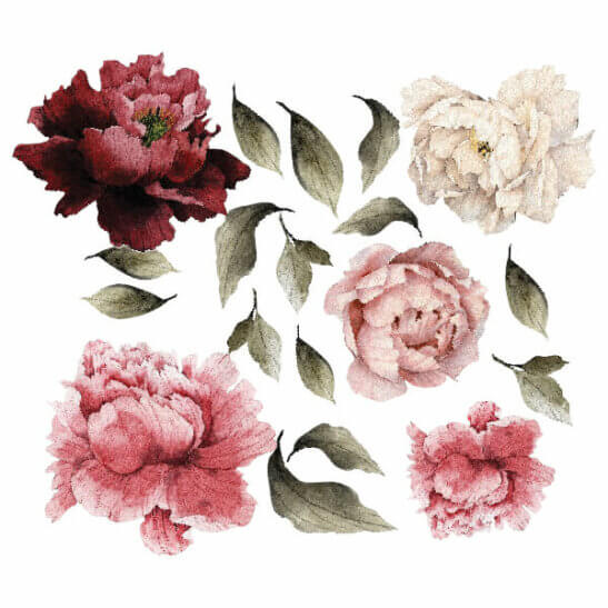 Dark Pink Peonies wall vinyl set
