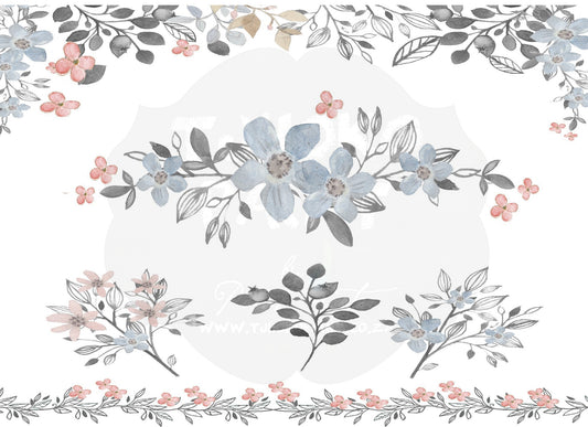 Blush & Blue Floral Garland Water Transfer