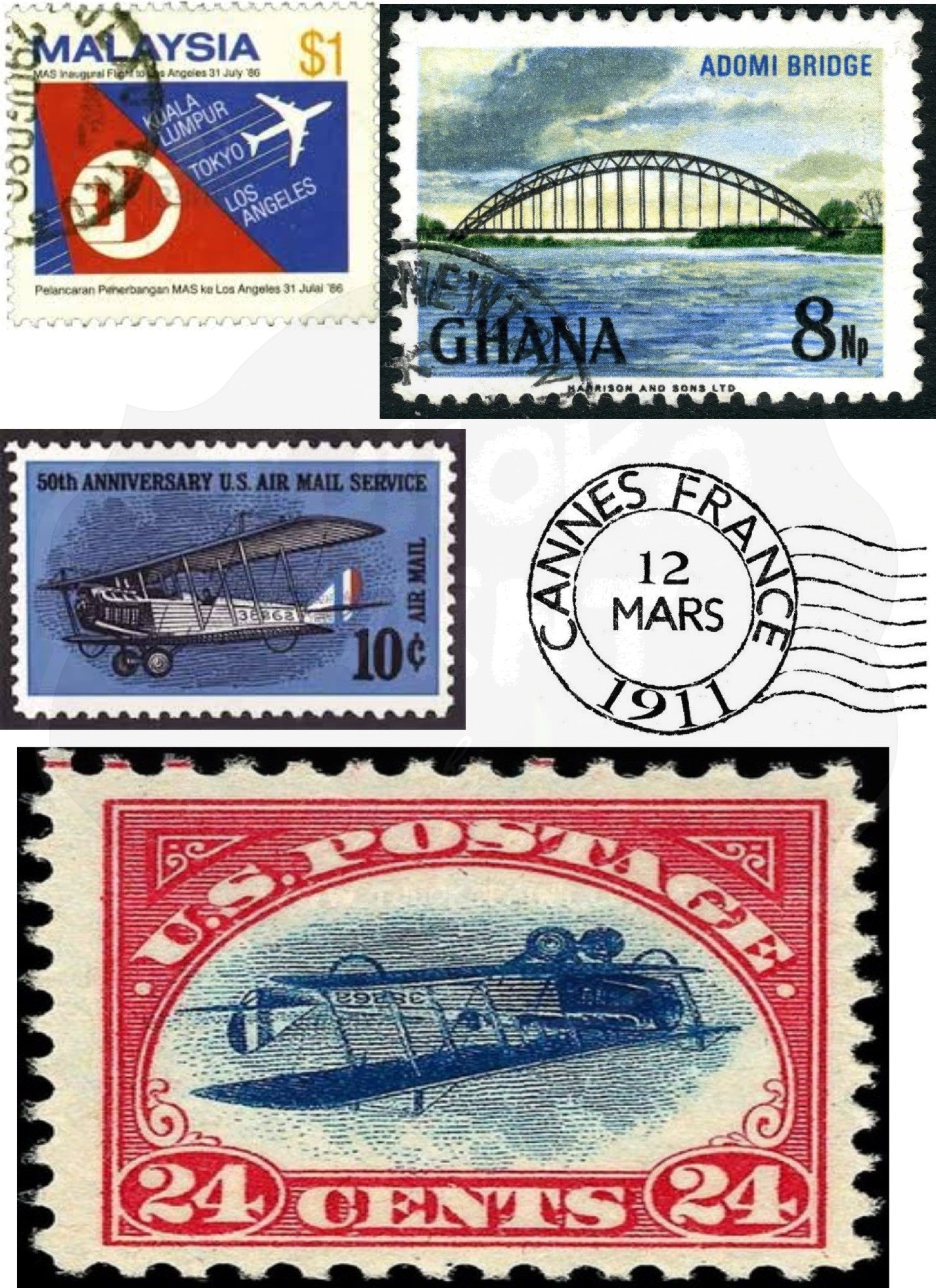 Air Mail Stamps Water Transfer